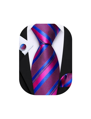 Image of Barry.Wang Mens Tie Set Plaid Check Neckties Formal Business Wedding Luxury Pocket Square Cufflinks