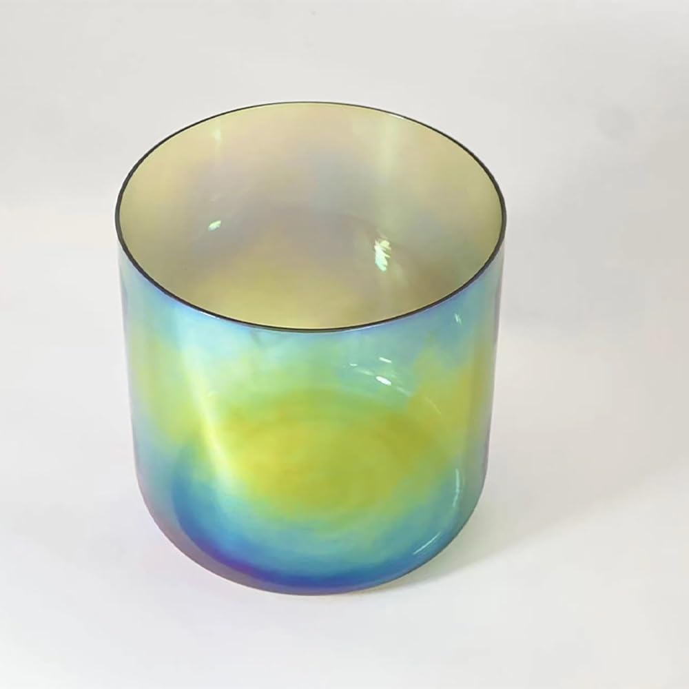 8 Inch Blue Green Clear Alchemy Crystal Singing Bowl, Chakra Bowl Sound Bowl, Gift For Yoga Meditation & Sound Healing, With Free Acrylic Striker & O-ring(G Note)