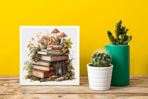 Image of Moohue Stamped Cross Stitch Kits for Adults 14CT Pre Printed Cross Stitch Kits for Beginners (Magic Books and Mushrooms)