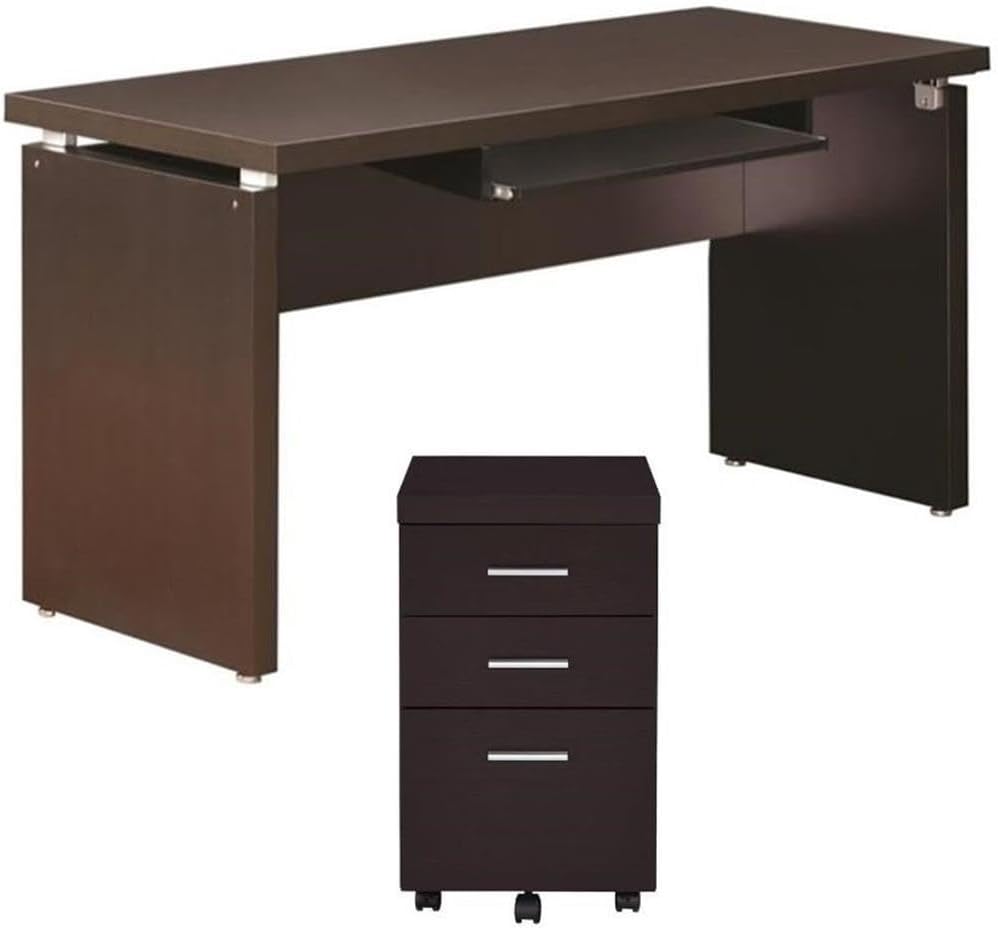 Home Square 2 Piece Set with Computer Desk and Mobile File Cabinet in Cappuccino
