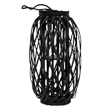 ECD Germany Laterne Ried 50 x Ø28 cm mit Henkel, Schwarz, Seilfaser, Flechtoptik, Rattan Windlicht mit Glaseinsatz, Retro-Laterne Korbgeflecht, Handgeflochtene Gartenlaterne Kerzenhalter Kerzenständer