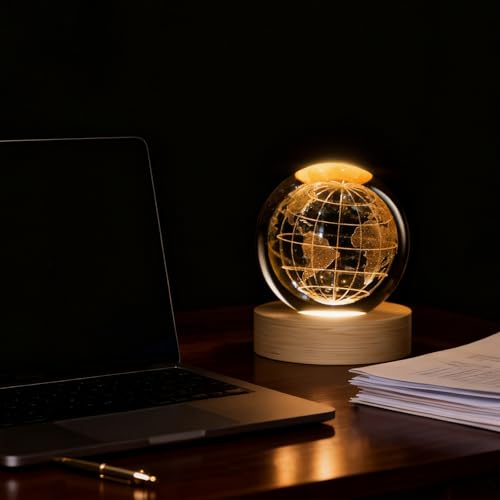 COQIRAUSEN 3D Earth Crystal Ball, 2.4 inch Universe Space Decorative Glass Ball, Space Gifts Physics Sphere Sculpture Crystal Display Celestial Motion Home Decor Crafts for Office Desk