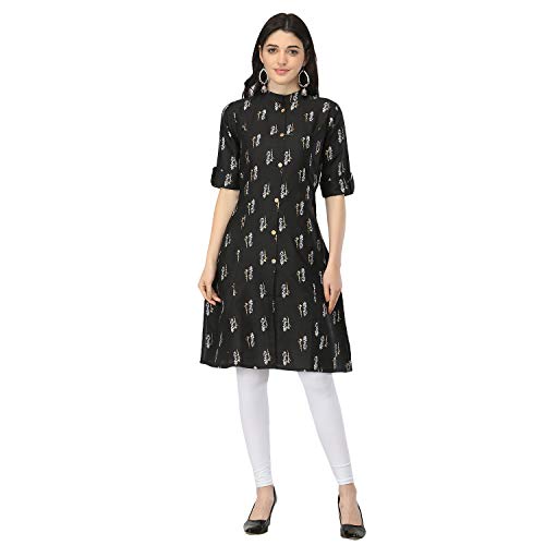 DHRUVI TRENDZ Slub Rayon Fully Stitched Anarkali Foil Print Kurti for Women & Girls on Jeans Palazzo or Skirt
