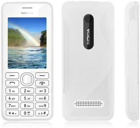 Juju Village Nokia Asha 206 White S Line Wave Pattern Gel Skin Case Cover & Screen Protector