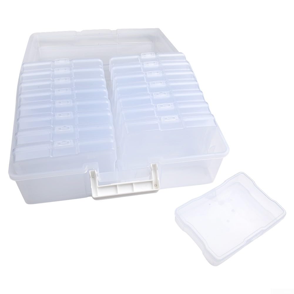 Boîte de rangement photos transparente en polypropylène sans acide avec 16 étuis