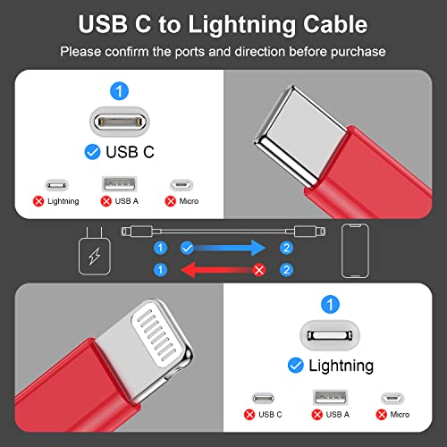 2Pack Red Fast Charger Cable 10ft [Apple MFi Certified], USB Type C to Lightning Cable 10 Foot for Apple iPhone 14/13 /12 Pro XR XS Max X 8 Plu by Citelect - Image 2