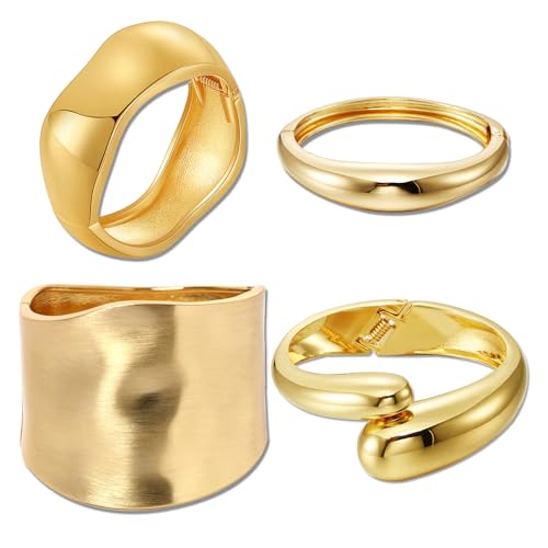 4PCS Cuff Bracelets for Women Open Hinged Bangle Hammered Chunky Cuff Bracelet Wrist Cuff Wrap Bangle Perfect Jewelry Gift