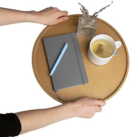 Round Gold Serving Tray | 15 Inches Large Decorative Wood Trays with Rimmed Edge for Coffee Table, Kitchen Counter, Ottoman Tray for Farmhouse Decor, Dining and Living Room (15''L x 15''W x 0.75''H)