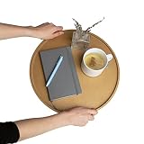 Round Gold Serving Tray | 15 Inches Large Decorative Wood Trays with Rimmed Edge for Coffee Table, K