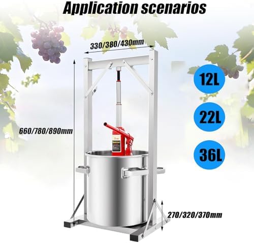 12L/22L/36L Stainless Steel Hydraulic Fruit Wine Press Machine with Sanitary Tray & Hydraulic Jack for Grape Wine, Cider - Durable & Efficient Wine Making Equipment