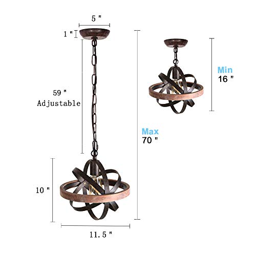 Giluta Spherical Displays Changeable Wood Pendant Light For Kitchen Island, Industrial Edison Hanging Light Dining Room Vintage Ceiling Light Fixture 1-Light, Black (P0032) #TOP2