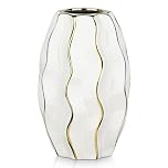 Oairse Modern Vase for Flowers 19cm Gold White Ceramic Flower Vase For Decorative Wedding Party Home Vases Décor Table Centerpieces Mantel Shelf Office Living Room Bedroom Decoration