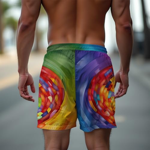 Men Gay Pride Month Swim Trunks Drawstring Elastic Waist Quick Dry LGBT Rainbow Printed Beach Shorts3