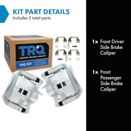 Image of TRQ Front Driver and Passenger Side Brake Caliper Set Caliper Brackets Hardware Compatible with 03-08 Toyota Corolla 03-08 Matrix 03-08 Pontiac Vibe