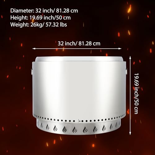 27" Smokeless Fire Pit with Air Switch, Wood Burning Portable Stainless Steel Outdoor Firepit with Fixed Stand & Stove Hook, Ash Pan, for Camping Backyard Patio Picnic, H: 20 in, 33 lbs