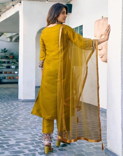 Image of SIRIL Women's Rayon Viscose Sequence Embroidery Straight Kurta Pant with Dupatta Set