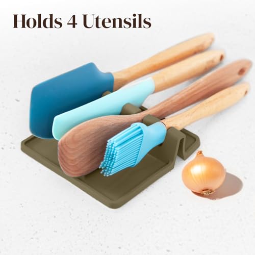 Image of Cooler Kitchen Stone Silicone Spoon Rest for Stove Top with Drip Pad (Two Pack) - Heat Resistant BPA Free Utensil Rest & Spoon Holder for Kitchen Counter - Grill Utensil Holder - Spatula Holder