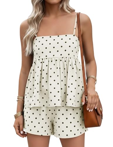 FOMELY Womens Polka Dot Set 2026 2 Piece Sets for Women Summer Sleeveless Short Sets with Pocket Casual Vacation Outfits