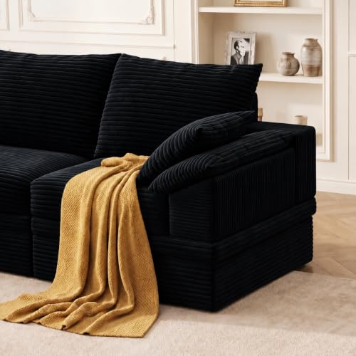 107" Modular Sectional Sofa Boneless Couch with Storage,L-Shape 3 Seat Comfy Modern Cloud Couch Sofa with Ottoman, 27" Deep Seat Corduroy Sofa for Living Room, Tool-Free Assembly - Black - image 7