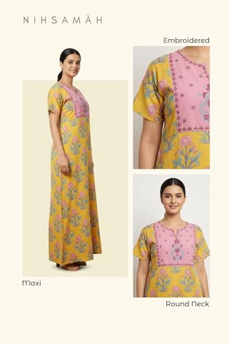 Image of NIHSAMAH Cotton Nighty for Women - Printed Stylish Night Gown, Comfortable Sleepwear Long Nightwear, Maxi