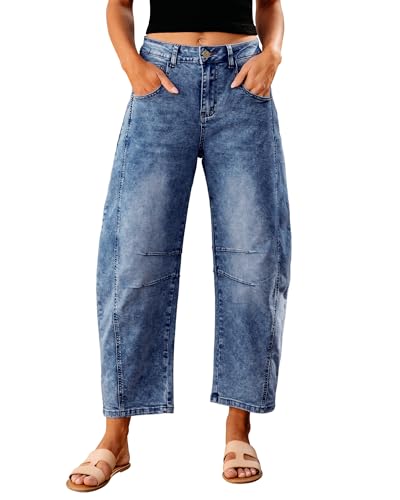 GRAPENT Womens Jeans High Waisted Women Barrel Leg Jeans Womens Balloon Jean Pants for Summer High Waist Jean Trousers for Spring Fall Winter Color Midnight Blue Large Size 12 Size 14