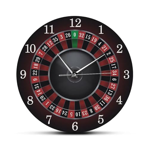 LZHAOHE Reloj de pared de ruleta con movimiento de cuarzo silencioso, temática de póquer, decoración de casino para sala de juegos (marco blanco con LED)