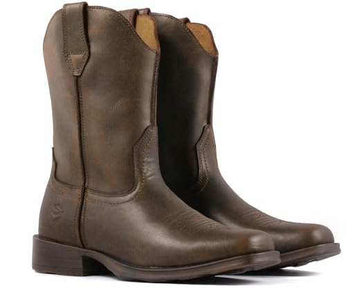 SUREWAY Cowboy Boots for Men - Square Toe Western Boots,Pull On Leather Work Boots,Durable Fashionable Classic Slip Resistant Boots3