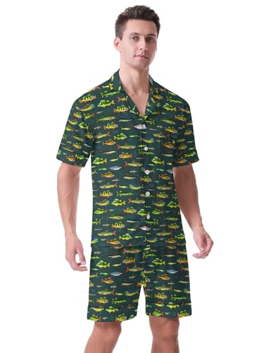 Men's Short Sleeve Pajama Set Button Down Sleepwear 2 Piece Summer Lounge Pjs With Pockets4