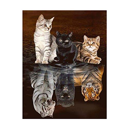 Peinture diamant numéro adulte 5D à faire soi-même broderie diamant kit complet animaux décoration murale point de croix Motif le chat devient un tigre - 45 x 55 cm