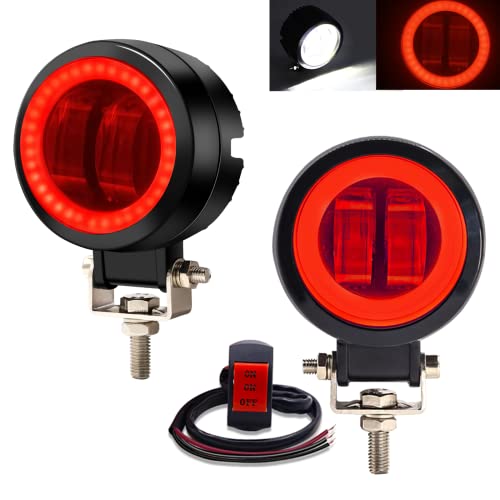 Feux de conduite de moto à LED rouges 12V 24V ronds 7,6 cm avec interrupteur