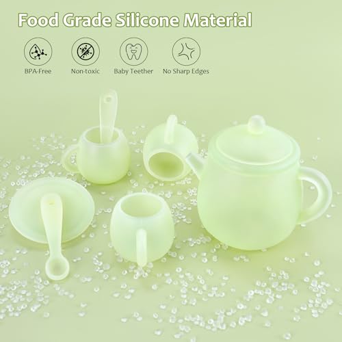 Image of MCGMITT Tea Party Set for Toddler 3-5, 15PCS Silicone Tea Set Kids Tea Set, Includes Teapot, 4 Tea Cups and Coasters, Creamer, Sugar Bowl, 4 Spoons, Kitchen Pretend Play for Little Girls Boys Age 3-6