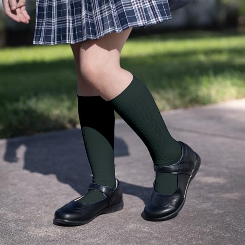 PICCOLO HOSIERY Girls Knee High Socks – Cotton School Uniform, Cable Knit, 6 Pack (White, Black, Navy)4