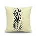Lieson Fundas de almohada decorativas, 1 funda de cojín de 45 x 45 cm, 45 x 45 cm, fundas de cojín de piña, color beige, negro, lino
