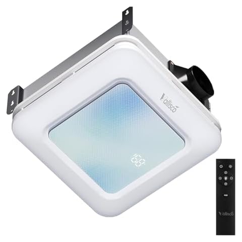 VallisCo Bathroom Exhaust Fan with Light, Odor & Humidity Sensors, 230 CFM Quiet Bathroom Ceiling Fan with Remote, Timer, 3 Dynamic RGB Lights, 2700K–6500K Dimmable, Wall/Ceiling Mount (Ocean Mist) Cover