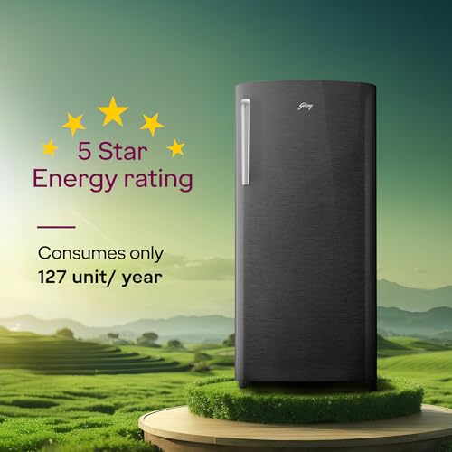 Image of Godrej 194 L 5 Star | Turbo Cooling Technology | 24 Day Farm Freshness | Moisture Control, Hygiene+ Inverter Technology | Direct Cool Single Door Refrigerator (RD EMARVEL 215E THI FS ST, Fossil Steel)