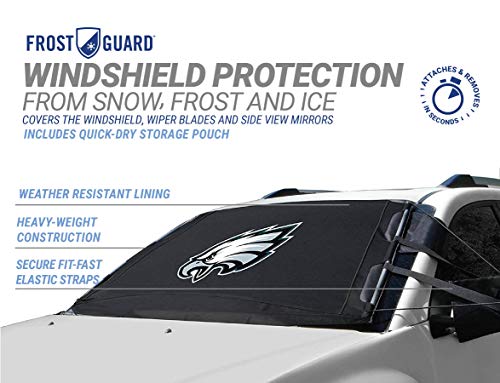 NFL Frost Guard Windshield Cover for Ice and Snow, Philadelphia Eagles | Standard Size Car Windshield Frost Cover with Mirror Covers | Fits Most Cars, Sedans, Small Trucks, SUVs – 60 x 40 Inches