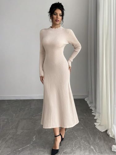 Image of TRAQUILA Women's Fit & Flare Maxi Dress | Long Sleeves | Round Neck | Soft, Stretchable Lycra | Casual wear