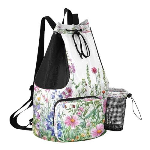 Flower Butterfly Drawstring Backpack Sports Gym Bag with Dry Wet Pocket,Lightweight Swim Bag Sport Bag for Sports Gym Beach Travel2