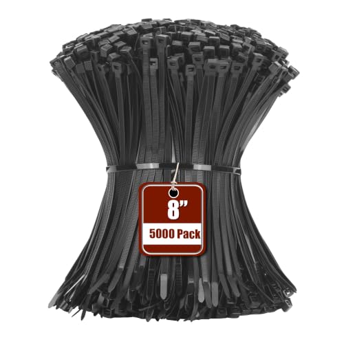 Image of Armpow 8 Inch Black Zip Tie 5000 PCS, 40 Lbs - Small to Medium Zip Tie, Nylon PA66 UV Resistant Cable Tie Heavy Duty for Indoor and Outdoor Use - Ideal for bundling and securing objects