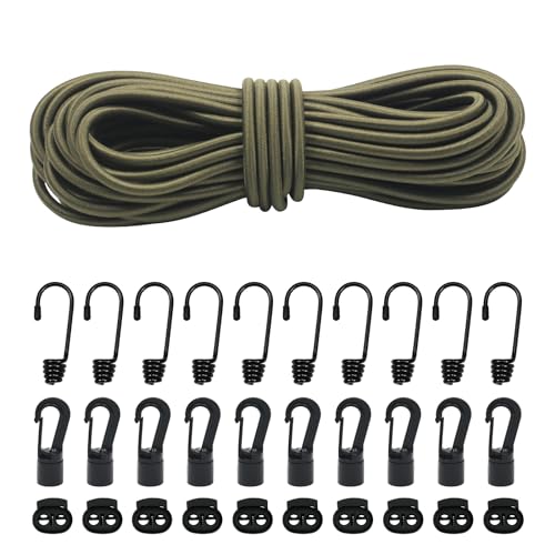 15m De Cuerda Elástica Segura, 6mm Cuerdas Elásticas Y Fijaciones,10 De Ganchos Elásticos, 10 Ganchos De Plástico para Cuerda Elástica,10 Elásticos De Plástico Lonas, Portaequipajes (6mm,grisáceo)