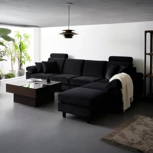 Image of Torque - Ferguson 6 Seater L Shape Sofa Set for Office (Black) | Premium Fabric Interchangeable L Shape 6 Seater Sofa for Living Room Bedroom Furniture| 1 Years Warranty