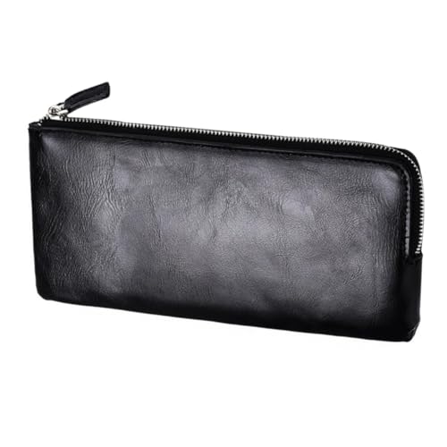 Long Men Wallet Black Soft Leather Zipper Clutch Multi Functional Credit Card Holder with Cash and Phone Storage for Office Party Use