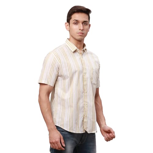Image of Park Avenue Men's Pure Cotton Chambray Pattern Slim Fit Ainsley Collar Half Sleeve Casual Shirt
