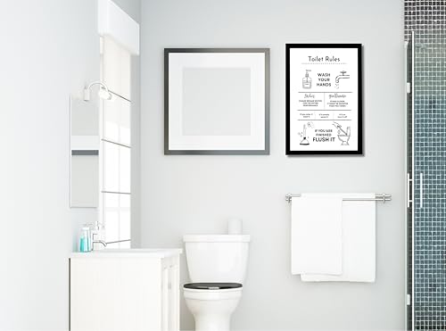 Image of Mira Mest Framed Bathroom Wall Decor | Funny Quotes & Cute Animal Art Prints | Quirky Toilet Signs & Guest Bath Decorations | Minimalist Black & White Washroom Signs | Ready to Hang Toilet Humor for Home & Powder Room (TOILET RULE)