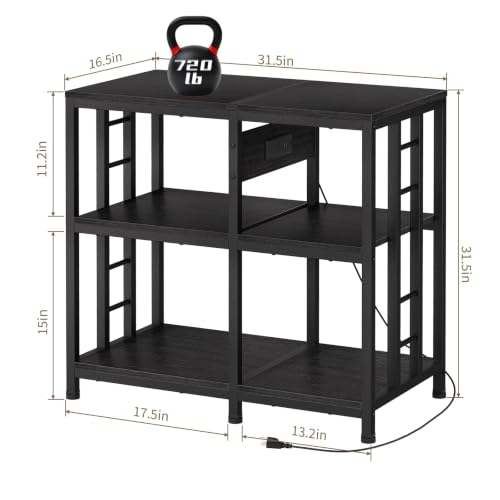 Image of 20-29 Gallon Fish Tank Stand with Power Strip, 3-Tier Metal Aquarium Stand, 31.5 inch L x 16.5 inch W for 20 Gallon Long Aquarium, 400 lbs Capacity, Black