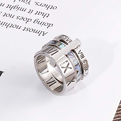 PAMTIER Women's Stainless Steel with Zirconia Roman Numerals 3 in 1 Ring4