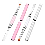 2 Pcs Dual-Ended Nail Art Brush and Spatula Set, Gel Brush and Picker, 2 In 1 Tools for UV Gels, Acrylic Nail Extensions, Quick Building Gel Manicures Design Kit for Salon Home DIY Use (Pink, White)