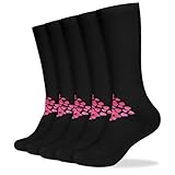 Anceky Calcetines largos antideslizantes para hombre y mujer, 5 pares, con lazo rosa, para concienciar sobre el cáncer de mama, deportivos, informales, de 15,7 pulgadas