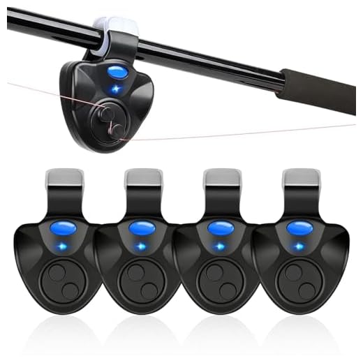 4 PCS Fishing Bite Alarm, Sensitive Electronic Fishing Bite Sound Alarm, Indicator Sound Bite Alert Bell with LED Lights Fishing Bells Clip On Fishing Rod, Daytime/Night Carp Fishing Outdoor
