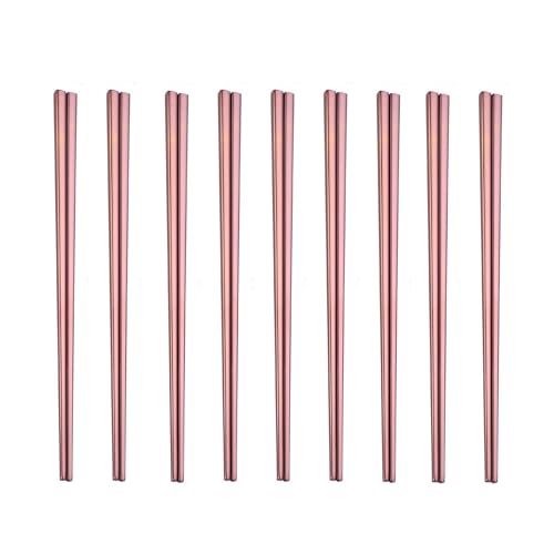 Stainless Steel Chopsticks,Reusable ,Dishwasher Safe , Easy to Use（9 PCS,Rose gold）